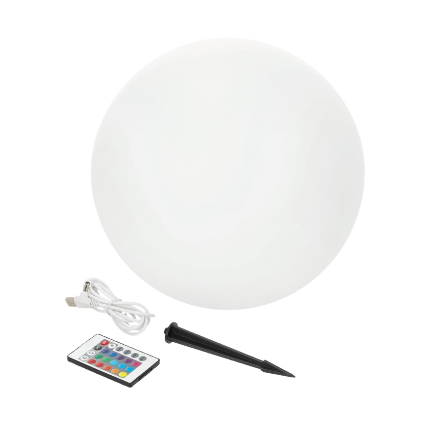 LED RGBW himmennettävä aurinkovalaisin GARDEN BALL LED/5W/3,7V 3000K IP54 2200 mAh halkaisija 30 cm + kaukosäädin