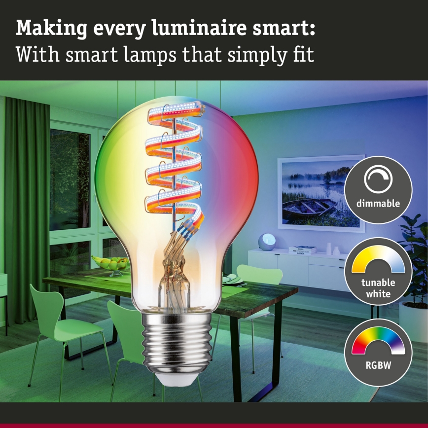 LED RGBW himmennettävä FILAMENT-polttimo E27/6,3W/230V 2200-6500K - Paulmann 29156