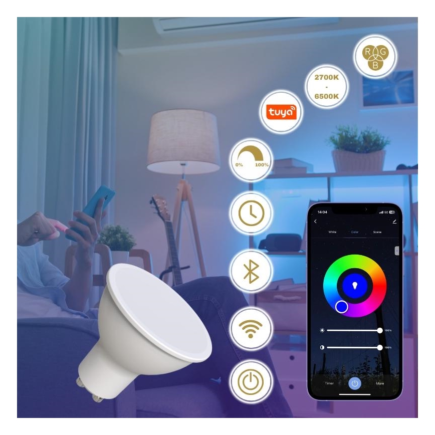 LED RGBW himmennettävä lamppu GU10/4,5W/230V 2700-6500K Wi-Fi Tuya