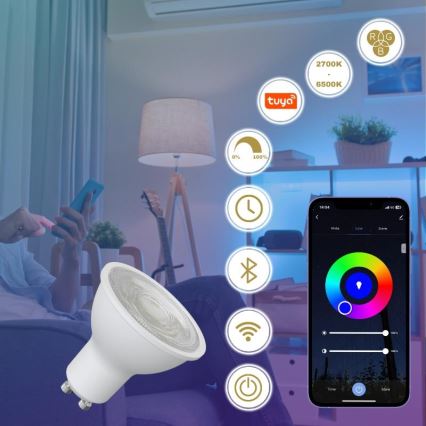 LED RGBW himmennettävä lamppu GU10/4,5W/230V 2700-6500K Wi-Fi Tuya