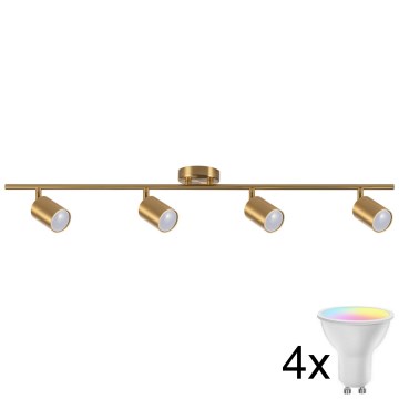 LED RGBW himmennettävä kohdevalaisin GOLDIE 4xGU10/4,8W/230V 3000K kullanvärinen + kaukosäädin