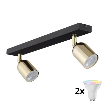 LED RGBW himmennettävä kohdevalaisin TOP 2xGU10/6,5W/230V 2700-6500K musta/kulta