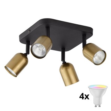 LED RGBW himmennettävä kohdevalaisin TOP 4xGU10/6,5W/230V 2700-6500K kulta/musta