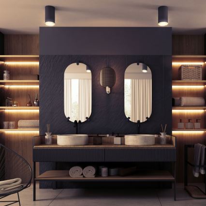 LED RGBW himmennettävä kylpyhuoneen kohdevalaisin TURYN 1xGU10/4,8W/230V 3000K IP44 musta + kaukosäädin