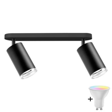 LED RGBW himmennettävä kylpyhuoneen kohdevalaisin TURYN 2xGU10/4,8W/230V 3000K IP44 musta + kaukosäädin