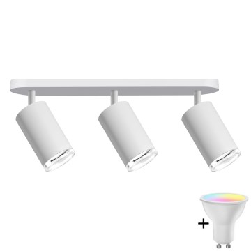 LED RGBW himmennettävä kylpyhuoneen kohdevalaisin TURYN 3xGU10/4,8W/230V 3000K IP44 valkoinen + kaukosäädin