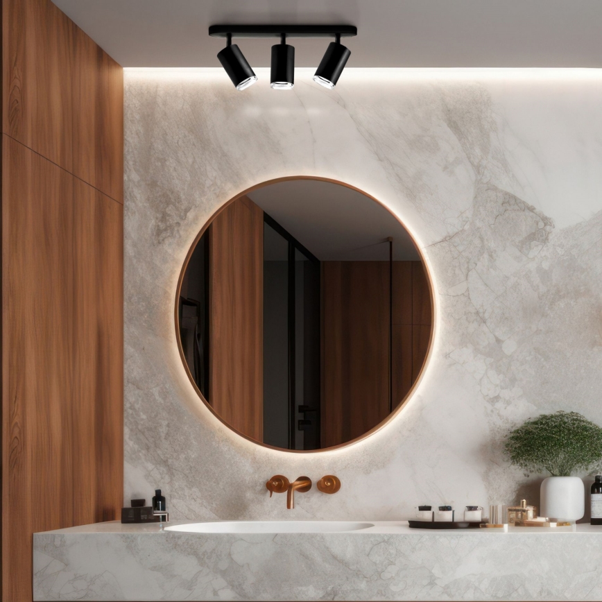 Himmennettävä LED RGBW kylpyhuoneen kohdevalaisin TURYN 3xGU10/6W/230V 3000K IP44 musta + kaukosäädin