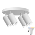 LED RGBW himmennettävä kylpyhuoneen kohdevalaisin TURYN 4xGU10/4,8W/230V 3000K IP44 valkoinen + kauko-ohjain