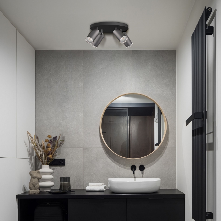 LED RGBW himmennettävä kylpyhuoneen spottivalaisin TURYN 4xGU10/4,8W/230V 3000K IP44 musta + kaukosäädin