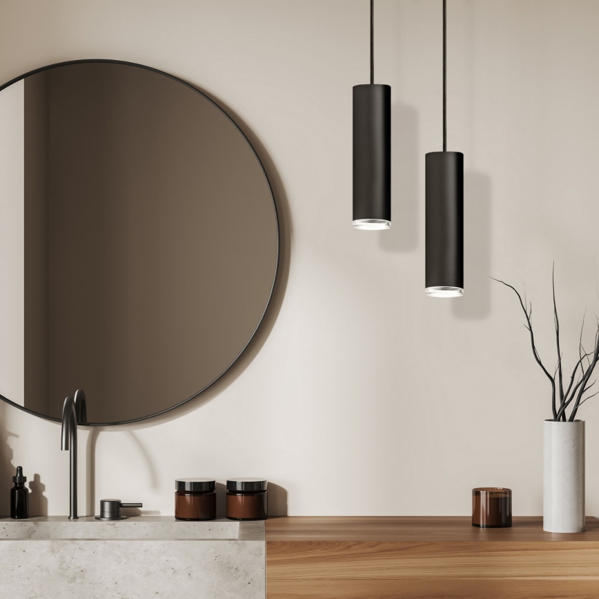 LED RGBW himmennettävä kylpyhuoneen riippuvalaisin ripustuskaapelilla TURYN 1xGU10/4,8W/230V 3000K IP44 musta + kaukosäädin