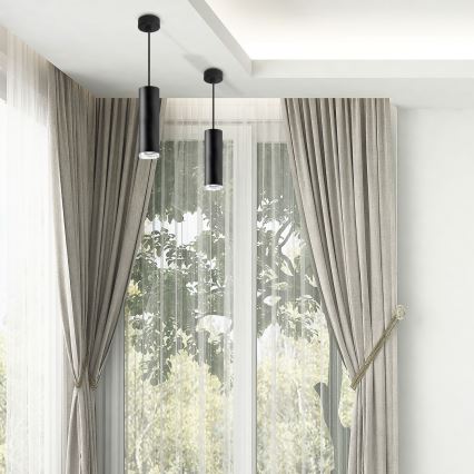 LED RGBW himmennettävä kylpyhuoneen riippuvalaisin ripustuskaapelilla TURYN 1xGU10/4,8W/230V 3000K IP44 musta + kaukosäädin