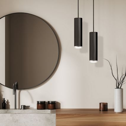 LED RGBW himmennettävä kylpyhuoneen riippuvalaisin ripustuskaapelilla TURYN 1xGU10/6W/230V 3000K IP44 musta + kaukosäädin