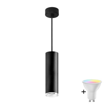 LED RGBW himmennettävä kylpyhuoneen riippuvalaisin ripustuskaapelilla TURYN 1xGU10/4,8W/230V 3000K IP44 musta + kaukosäädin