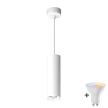 LED RGBW himmennettävä kylpyhuoneen riippuvalaisin vaijerilla TURYN 1xGU10/4,8W/230V 3000K IP44 valkoinen + kaukosäädin