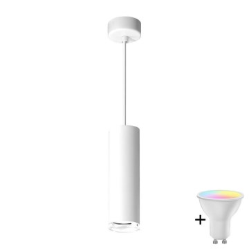 LED RGBW himmennettävä kylpyhuoneen riippuvalaisin vaijerilla TURYN 1xGU10/4,8W/230V 3000K IP44 valkoinen + kaukosäädin