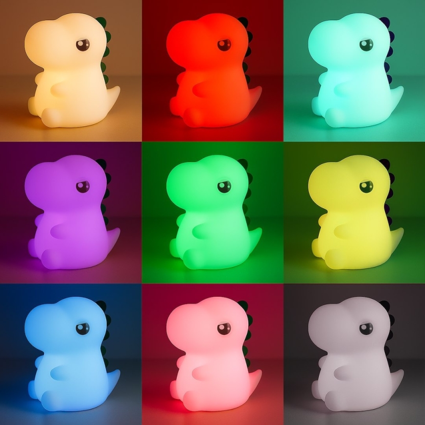 LED RGBW himmennettävä ladattava kosketustoiminen lasten yövalo DINO LED/1W/5V 1200 mAh