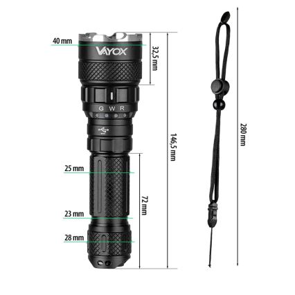 LED RGBW himmennettävä ladattava taskulamppu LED/15W/5V IP66 1500 lm 2000 mAh