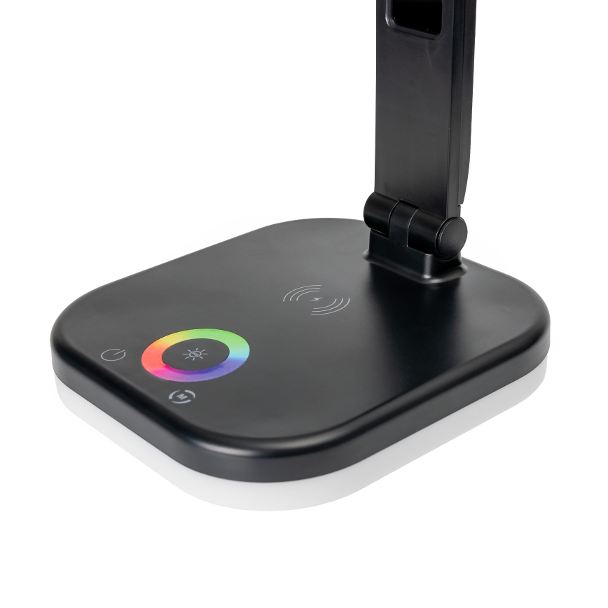 LED RGBW Himmennettävä kosketuspöytälamppu langattomalla latauksella, LCD näyttö ja USB-portti MAGNUS LED/6W/5V 3000-6500K musta