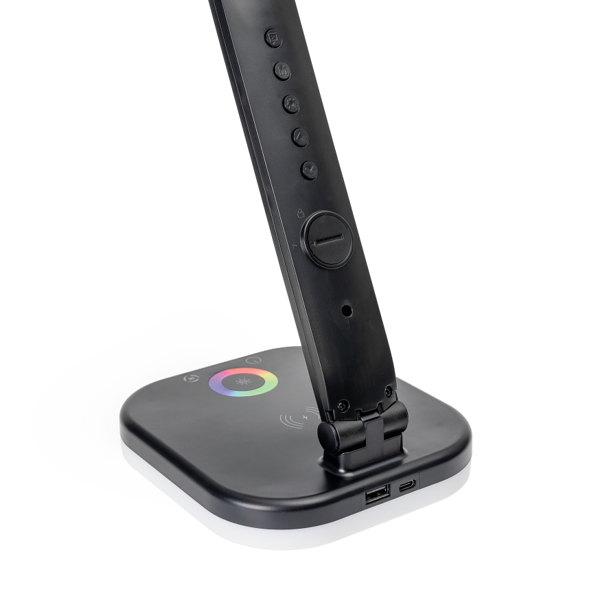 LED RGBW Himmennettävä kosketuspöytälamppu langattomalla latauksella, LCD näyttö ja USB-portti MAGNUS LED/6W/5V 3000-6500K musta