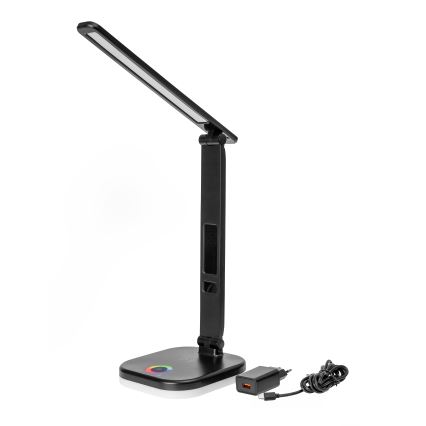 LED RGBW Himmennettävä kosketuspöytälamppu langattomalla latauksella, LCD näyttö ja USB-portti MAGNUS LED/6W/5V 3000-6500K musta