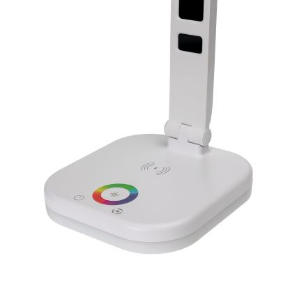 LED RGBW Himmennettävä kosketuspöytälamppu langattomalla latauksella, näyttö ja USB-portti MAGNUS LED/6W/5V 3000-6500K valkoinen