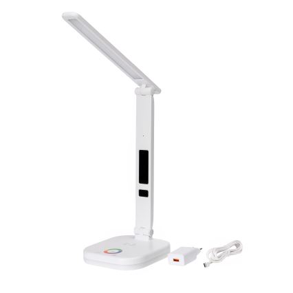 LED RGBW Himmennettävä kosketuspöytälamppu langattomalla latauksella, näyttö ja USB-portti MAGNUS LED/6W/5V 3000-6500K valkoinen