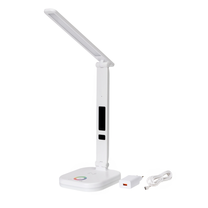 LED RGBW Himmennettävä kosketuspöytälamppu langattomalla latauksella, näyttö ja USB-portti MAGNUS LED/6W/5V 3000-6500K valkoinen