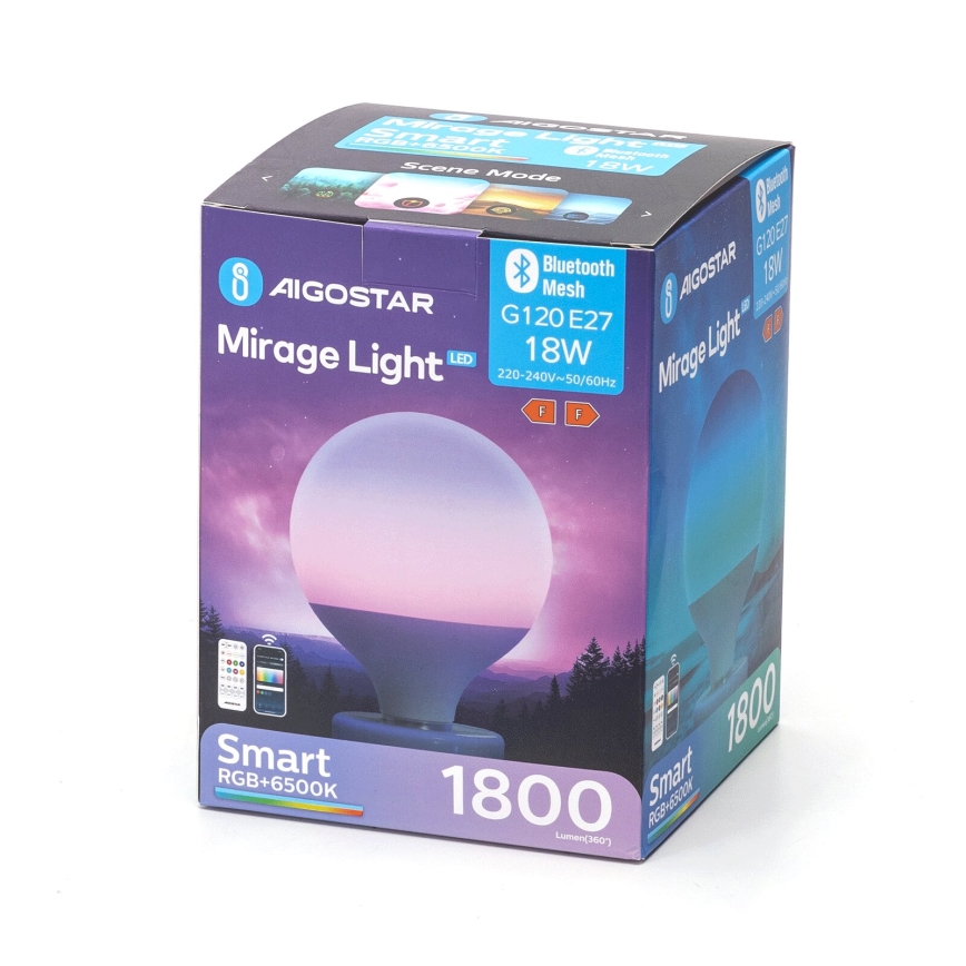 LED RGBW himmennettävä lamppu MESH G120 E27/18W/230V 6500K + kaukosäädin - Aigostar