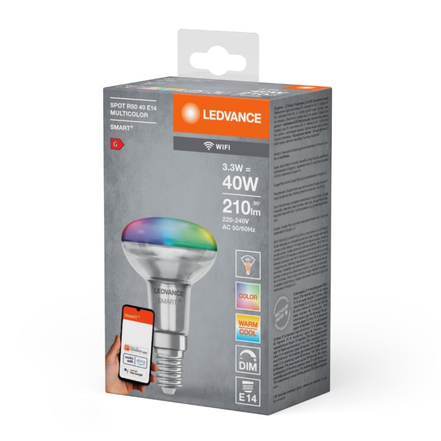 LED RGBW himmennettävä SMART+ R50 E14/3,3W/230V 2700-6500K Wi-Fi - Ledvance