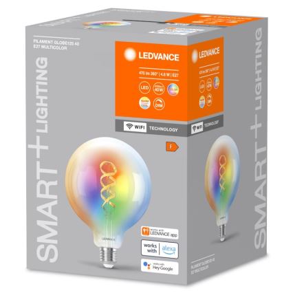 LED RGBW himmennettävä lamppu SMART+ FILAMENT E27/4,8W/230V 2700-6500K Wi-Fi - Ledvance