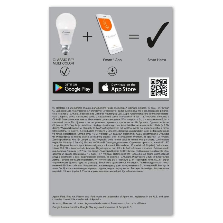 LED RGBW Himmennettävä lamppu SMART+ E27/9W/230V 2700K-6500K Wi-Fi - Ledvance