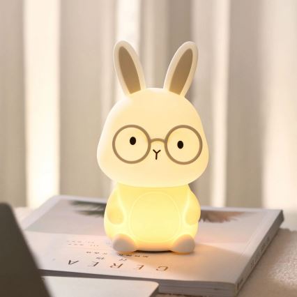 LED RGBW Himmennettävä lasten kosketus lamppu FLORKA LED/1W/5V USB 1200 mAh pupu valkoinen/harmaa