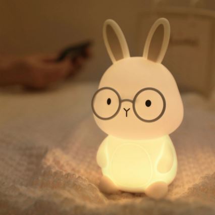 LED RGBW Himmennettävä lasten kosketus lamppu FLORKA LED/1W/5V USB 1200 mAh pupu valkoinen/harmaa