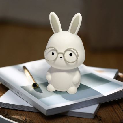 LED RGBW Himmennettävä lasten kosketus lamppu FLORKA LED/1W/5V USB 1200 mAh pupu valkoinen/harmaa