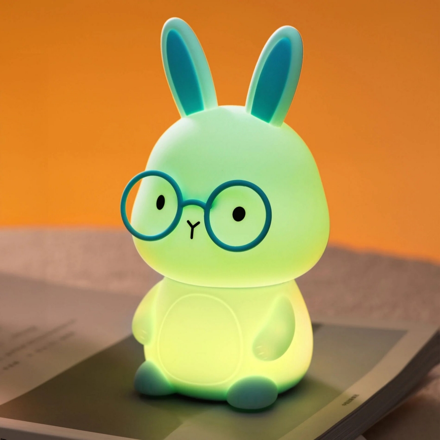 LED RGBW Himmennettävä lasten kosketus lamppu FLORKA LED/1W/5V USB 1200 mAh pupu sininen