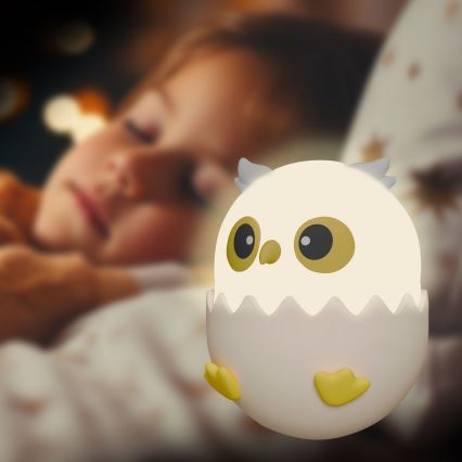 LED RGBW Himmennettävä lasten kosketus lamppu OWL LED/1W/5V USB 1200 mAh pöllö vaaleanpunainen