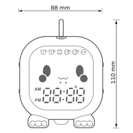 LED RGBW Himmennettävä lasten yö pieni lamppu herätyskellon kanssa FILIP LED/1,5W/5V 1500 mAh