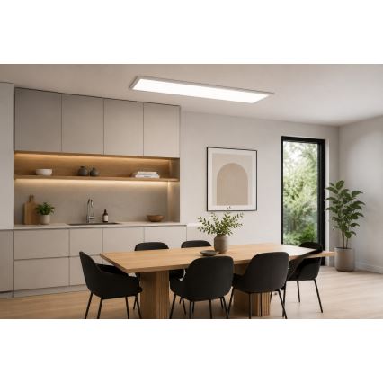 LED RGBW himmennettävä pinta-asennettava paneeli LED/13,5W/230V 3000-6500K 29,5x59,5 cm hopeanvärinen + kaukosäädin