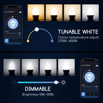 LED RGBW Himmennettävä polttimo C37 E27/5W/230V 3000-6500K Wi-Fi - Aigostar