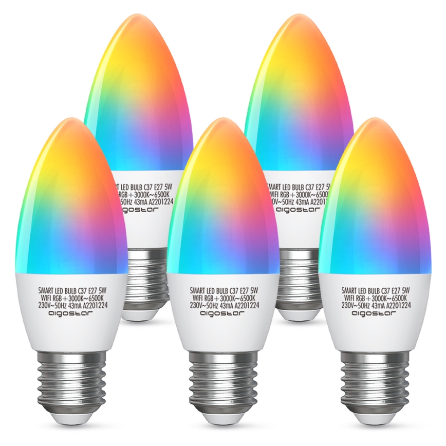 LED RGBW Himmennettävä polttimo C37 E27/5W/230V 3000-6500K Wi-Fi - Aigostar