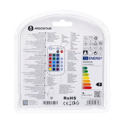 LED RGBW Himmennettävä polttimo E27/8W/230V 3000K + kauko-ohjaus - Aigostar