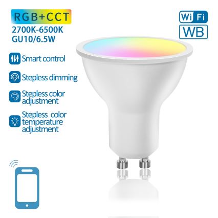 LED RGBW Himmennettävä polttimo GU10/6,5W/230V 2700-6500K Wi-Fi - Aigostar