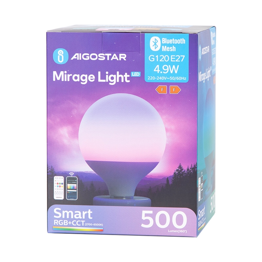 LED RGBW Himmennettävä polttimo MESH G120 E27/4,9W/230V 2700-6500K + kauko-ohjaus - Aigostar