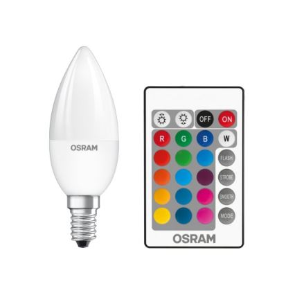LED RGBW Himmennettävä polttimo STAR E14/4,5W/230V 2700K + kaukosäädin – Osram
