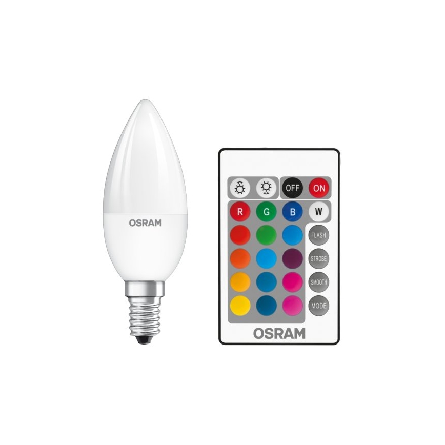 LED RGBW Himmennettävä polttimo STAR E14/4,5W/230V 2700K + kaukosäädin – Osram