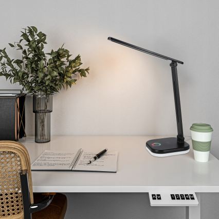LED RGBW-himmennettävä pöytälamppu langattomalla latauksella LED/7W/5V USB musta