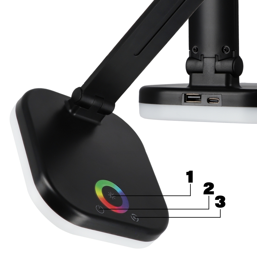 LED RGBW-himmennettävä pöytälamppu langattomalla latauksella LED/7W/5V USB musta