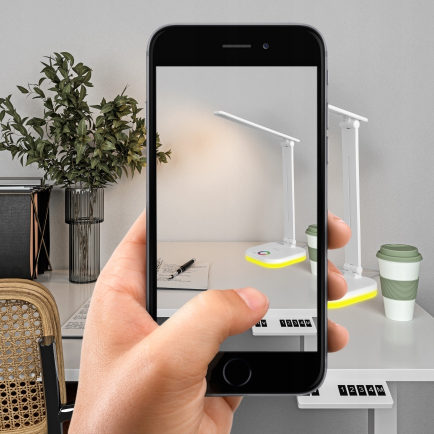 LED RGBW himmennettävä pöytälamppu langattomalla latauksella LED/7W/5V USB valkoinen