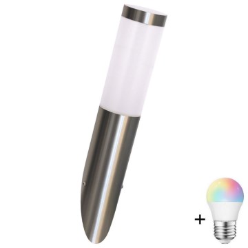 LED RGBW himmennettävä ulkoseinävalaisin LIVIA 1xE27/6,5W/230V 2700-6500K Wi-Fi IP44 hopea