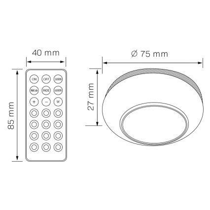 LED RGBW himmennettävä kalustevalaisin LED/0,5W/4,5V 3xAAA valkoinen + kaukosäädin